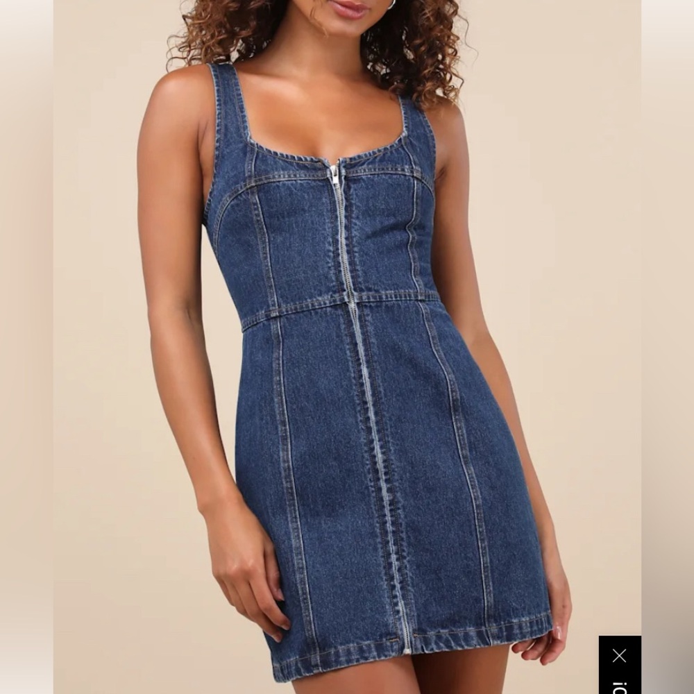 Lulus Denim Zip Front Dress Small